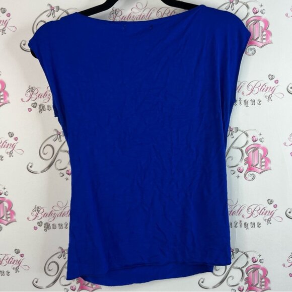 Zap tshirt y2k stripes abstract Royal Blue Top with White and Pink Stripes soft - Picture 2 of 10